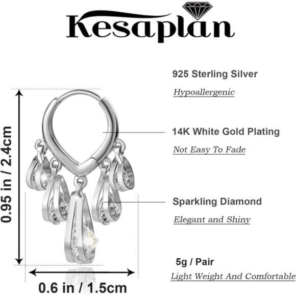 Huggie Earrings – Dangle Hoop Design with Tiny Gold Balls, Hypoallergenic - Picture 2 of 8